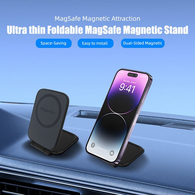 Ultradünner magnetischer Auto-Handyhalter in Schwarz, faltbare universelle Halterung für iPhone, Huawei und Samsung - Bild 1