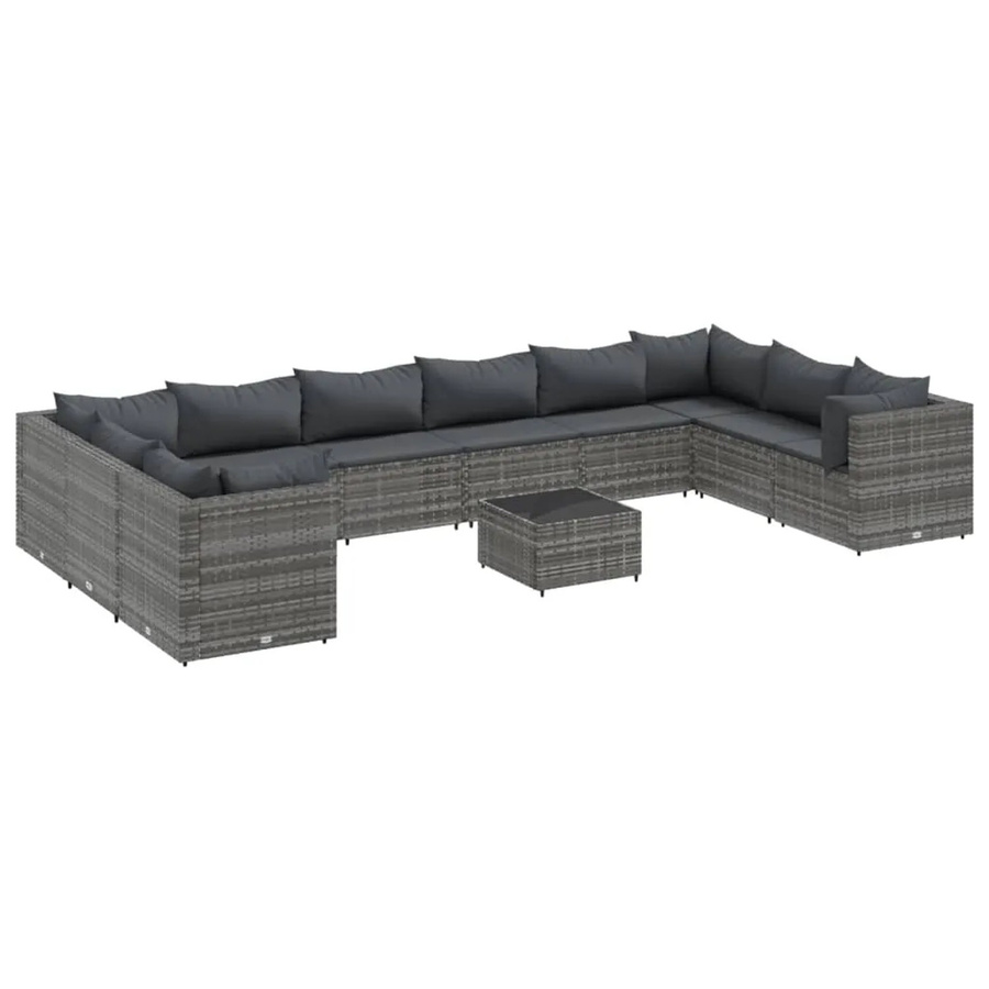 vidaXL 11-tlg Garten-Lounge-Set in U-Form aus grauem Poly-Rattan mit Kissen und Couchtisch - Bild 2