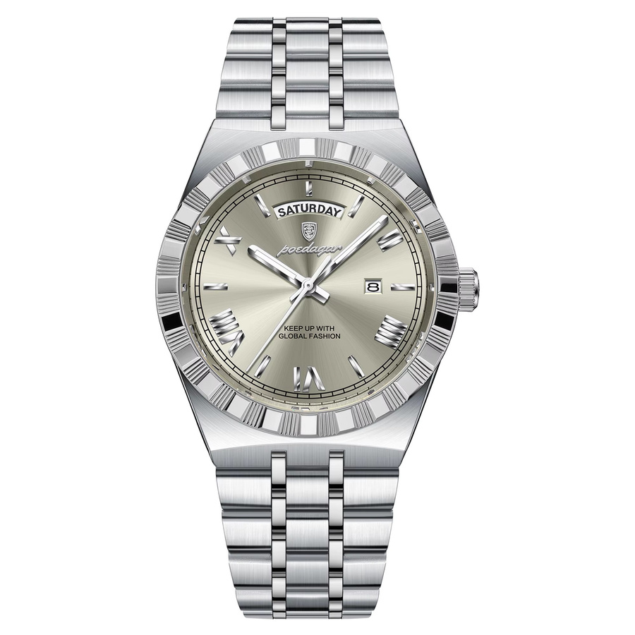 POEDAGAR Armbanduhr Edelstahl, Quarz, Silber, Herren - Bild 7
