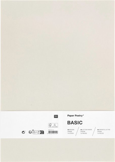 Rico Design Paper Poetry Bogen Basic A4 in Creme, 10 Stück - Bild 1