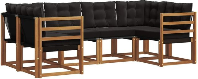vidaXL Outdoor-Sofagarnitur 6-teilig aus Akazienholz und Textilene in Natur und Schwarz mit Kissen - Bild 1