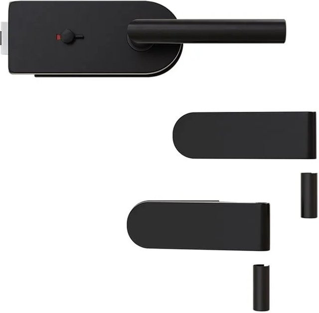 Hansaglas Studio Glastürbeschlag-Set für WC- und Sanitärschlösser, gerundet, Schwarz, B/H/T: 265 x 175 x 80 mm - Bild 1