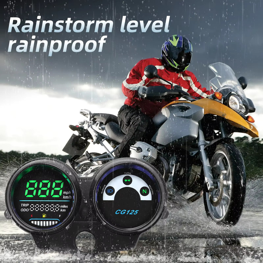 ZMFJH Motorrad LED Tachometer Wasserdichtes Dashboard mit Kilometerzähler, RPM Gauge und Kraftstoffanzeige in Schwarz für CG125 und Fan 125 Titan 125 - Bild 5