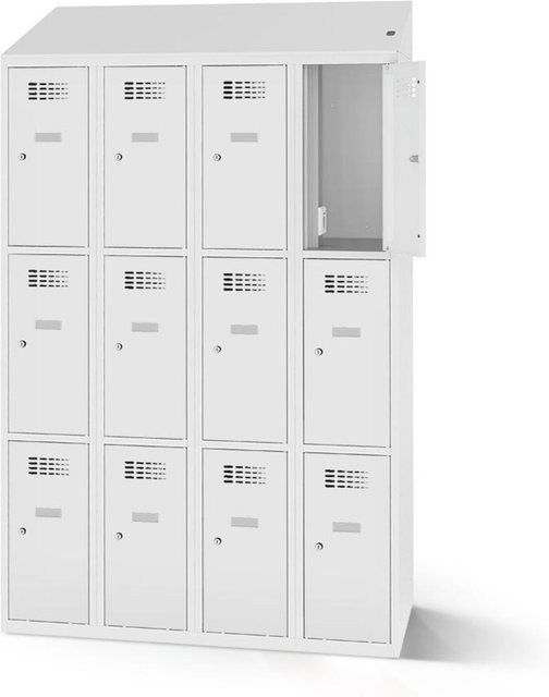 rotstahl Fächerschrank mit Ladefunktion und 12 Fächern in Hellgrau, B: 120 cm, H: 200 cm - Bild 1