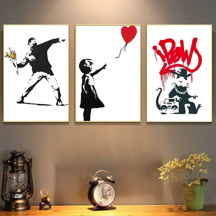 Kayou Wandbild Mädchen und roter Ballon Banksy Art Nordic Characters Wandaufkleber aus wasserfestem Papier, Farbe: Rot und Mehrfarbig, B/H: 20 x 15 cm - Bild 2