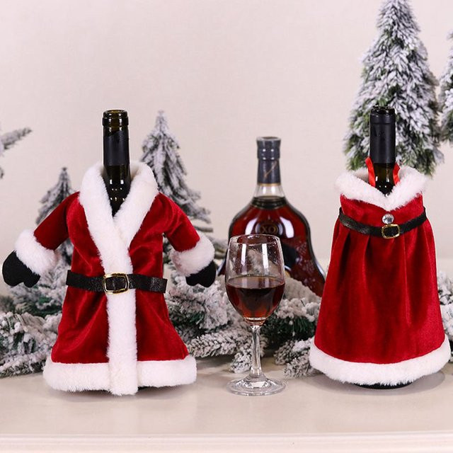 Alivparty Weinflaschen-Abdeckung Santa im roten Kleid als Weihnachtsdekoration für die Tischdekoration zu Weihnachten und Silvester - Bild 1