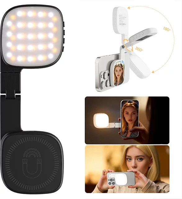SZKOSTON Wiederaufladbare LED Selfie-Licht-Telefonleuchte für iPhone und Smartphones in Schwarz oder Weiß - Bild 1