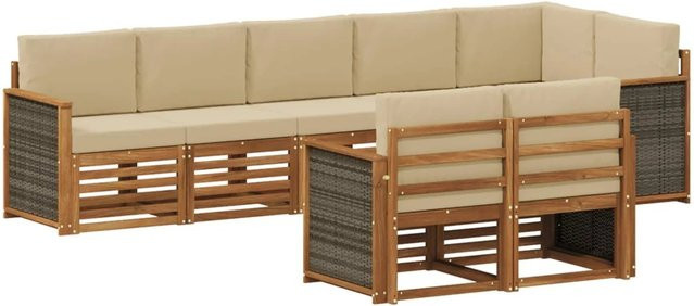 vidaXL Sofagarnitur aus Massivholz Akazie in Natur-Beige mit Latten-Design und Armlehnen - Bild 1