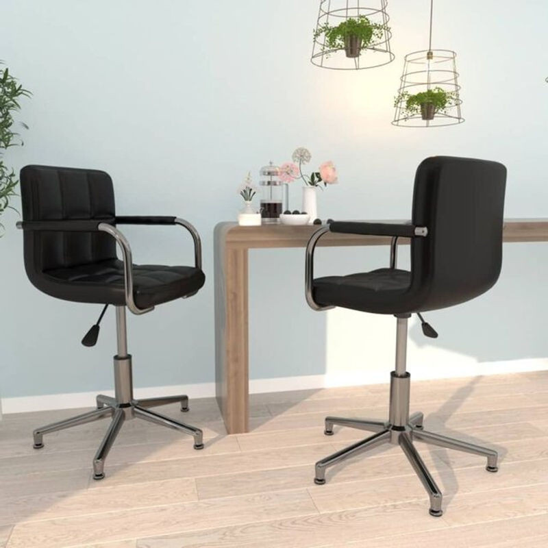 Vidaxl Esszimmerstühle 2er Set Drehstühle aus Kunstleder in Schwarz mit Chrom-Details - Bild 1