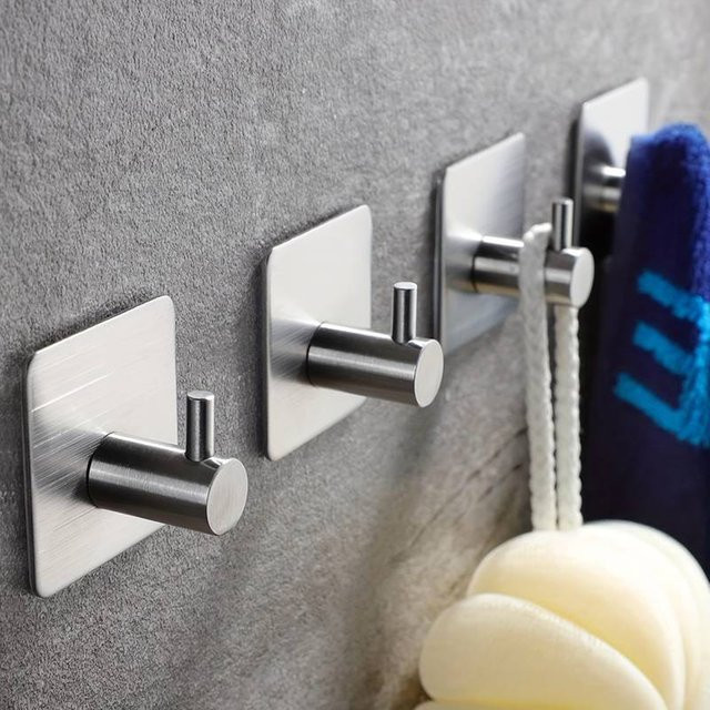 Moderner selbstklebender Edelstahl-Klebehaken in Silber oder Schwarz zur Aufbewahrung von Kleidung und Hüten für Badezimmer, Küche oder Zimmer - Bild 1