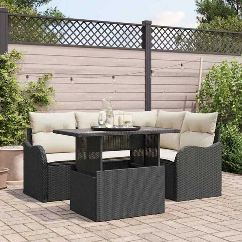 Vidaxl Garten-Sofa-Set aus Polyrattan in Schwarz, 5-teilige Loungemöbel, B/T/H: 100 x 55 x 73 cm - Bild 1