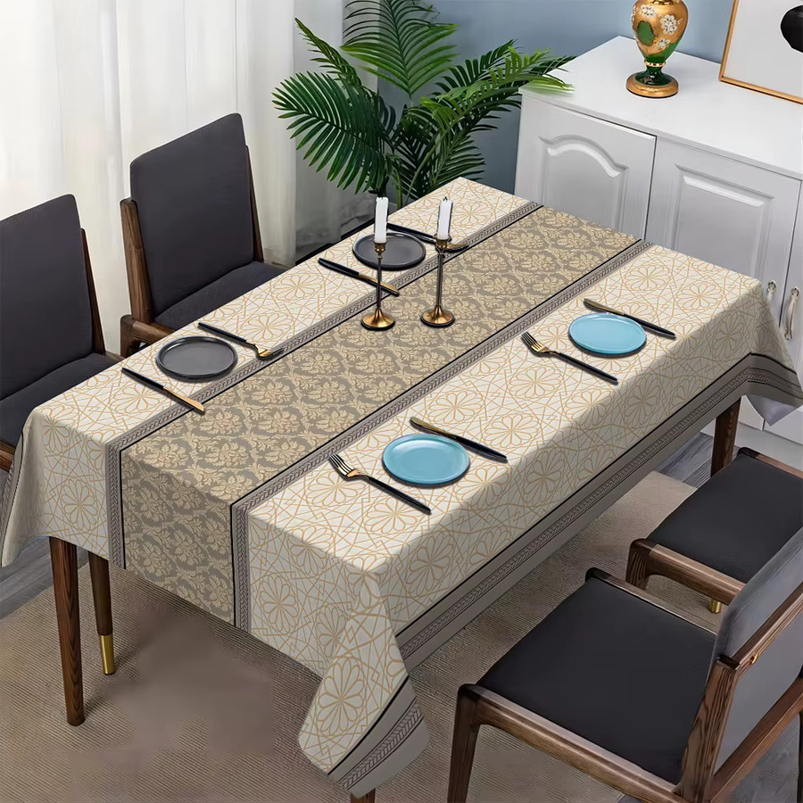 VIKAMA Tischdecke aus Leinen in Beige mit geometrischem Design im nordischen Stil für dein Zuhause oder Restaurant - Bild 2