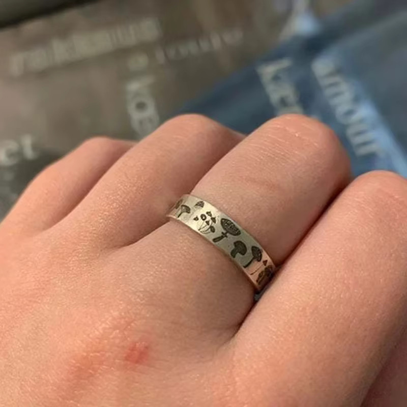 Huitan Ring, Pilz-Gravur, silberfarben, Damen - Bild 2