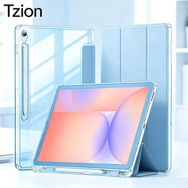 Samsung Galaxy Tab S10 Lite S10 FE S9 FE S9 Tablet Hülle Flip Smart Cover mit durchsichtiger Rückschale in Blau und Transparent - Bild 1