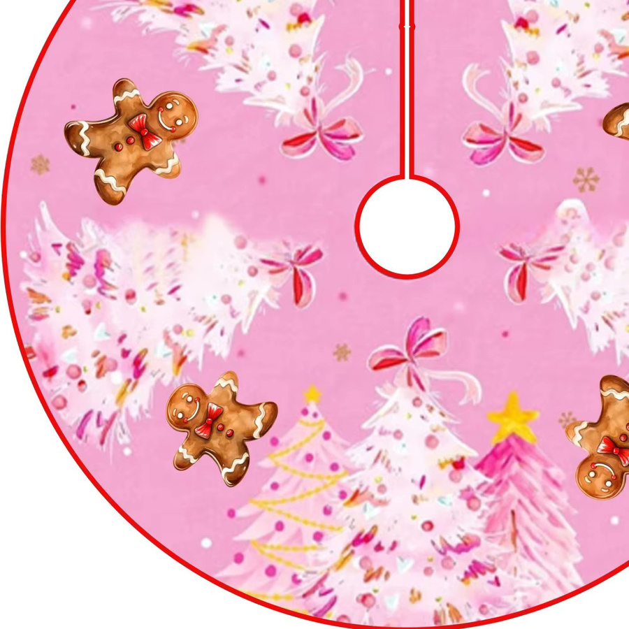 VIKAMA Weihnachtsbaumrock mit Cartoon-Lebkuchenmann-Design in Rosa für deine Weihnachtsdekoration - Bild 2