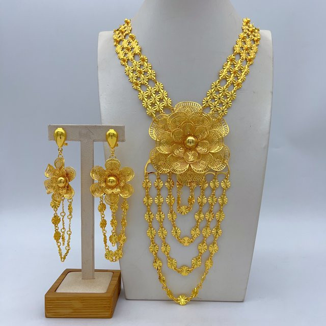 Halskette und Ohrringe Set, Goldfarben, Damen - Bild 1