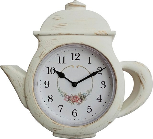 Mebus Wanduhr in Weiß mit floralem Design und Shabby Chic Stil, B/H/T: 25,7 x 24,5 x 3,5 cm