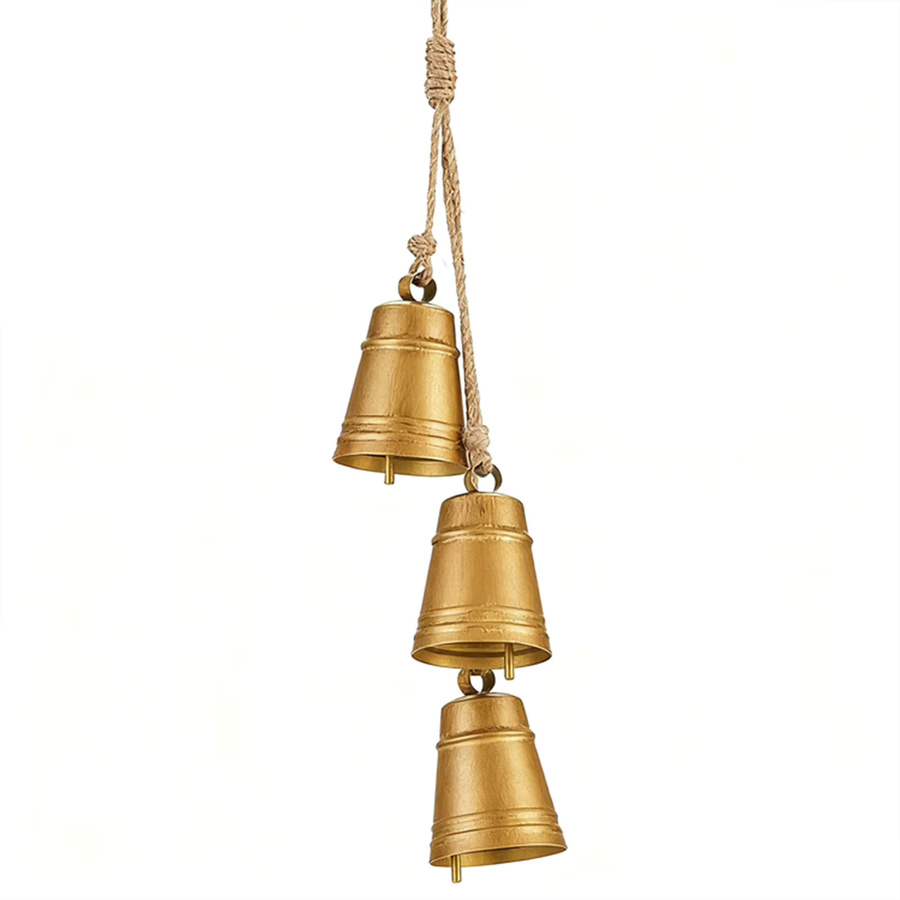 Handgefertigte Vintage Weihnachtsglocken aus Metall in Gold als rustikale Dekoration mit Seil zum Aufhängen - Bild 6