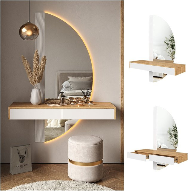 Vicco Schminktisch Melisa modern in Weiß und Eiche mit LED-Spiegel, B/T/H: 120 x 40 x 161 cm - Bild 1