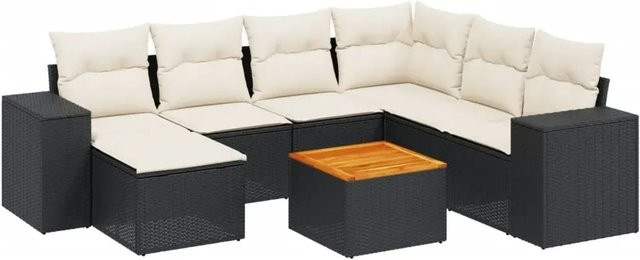 vidaXL 8-teilige Garten-Sofagarnitur aus Poly-Rattan und Akazienholz in Schwarz-Creme mit Kissen - Bild 1