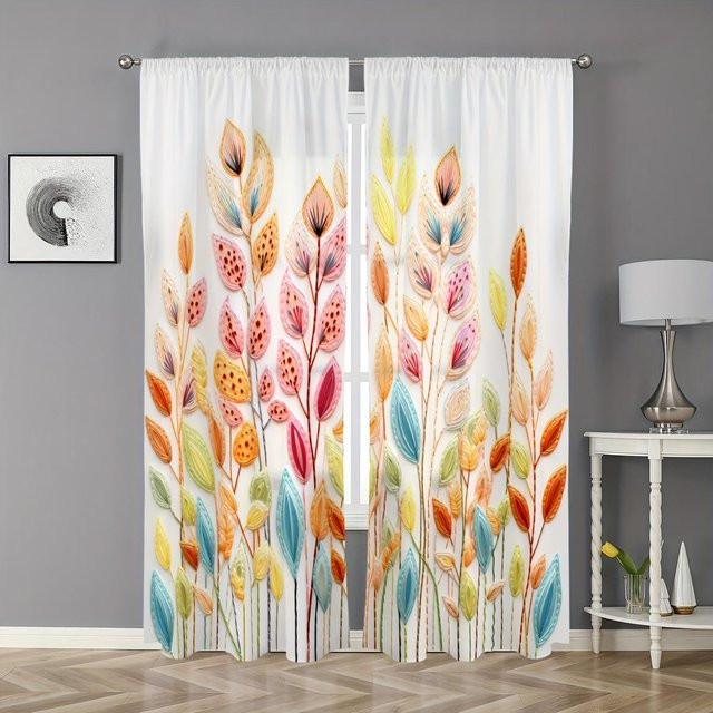 2er-Set Vorhänge im Vintage- und Bohemian-Stil mit floralem Rosendruck, halbtransparent, Farbe: Pink/Mehrfarbig, B/H: 100 x 130 cm - Bild 1