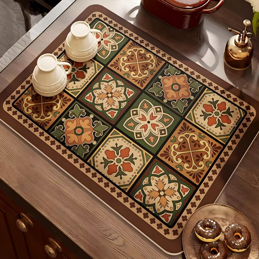 VIKAMA Abtropfmatte für Kaffeemaschine und Geschirr, Saugfähige Küchenentwässerungsmatte in Multicolour, Rechteckig - Bild 2