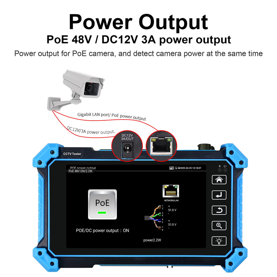 WANGLU IPC-5100C Plus 5,4 Zoll IP-Kamera-Tester mit 8K H.265 Unterstützung, 8MP, HDMI, VGA, Kabelverfolgung und PoE-Stromversorgung - Bild 2