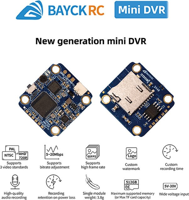 BAYCK COOAI MINI DVR Kamera-Videomodul für FPV RC mit Unterstützung für bis zu 512G Micro SD, PAL/NTSC/AHD720P (25/30/60fps), Blau - Bild 1