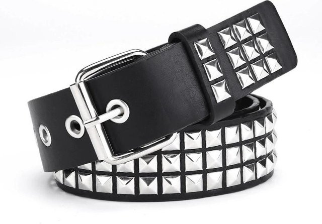 Gürtel Metall, quadratische Perlen, schwarz, 110cm, Unisex - Bild 1