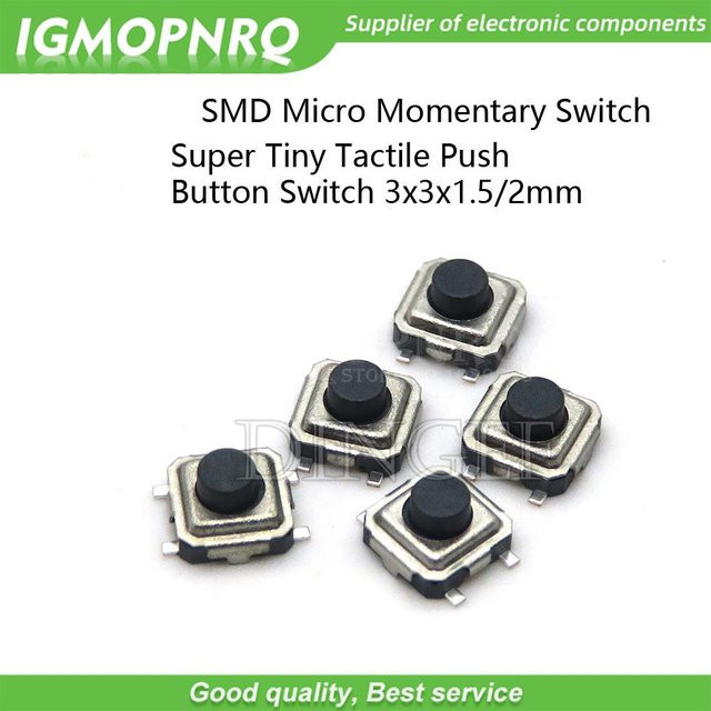 50 Stück Tactile Push Button Switch SMD Micro Momentary Switch für PCB-Montage, Schwarz, B/T/H: 3 x 3 x 1,5 mm - Bild 1