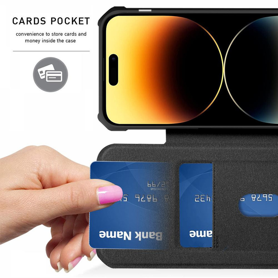 Xeber Flip Wallet Magnetisches Leder für MagSafe iPhone Hülle mit Kartenfächer und Ständer, Transparent, Violett - Bild 2