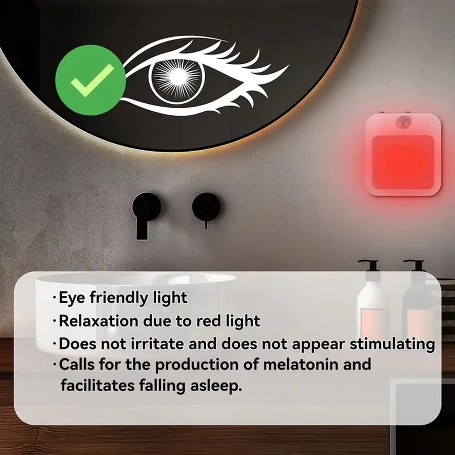 Ouelico Intelligentes Nachtlicht mit rotem Licht und automatischer Ein-Aus-Funktion für Schlafzimmer, Badezimmer und Küche - Bild 3