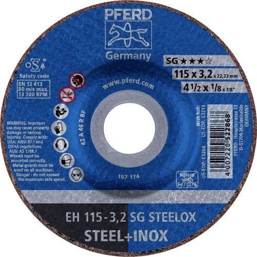 PFERD SG STEELOX EH 115-3,2 Trennscheibe gekröpft für Stahl und Edelstahl, 25 Stück, Durchmesser: 115 mm, Breite: 3,2 mm, Bohrung: 22,23 mm, Farbe: Blau - Bild 1