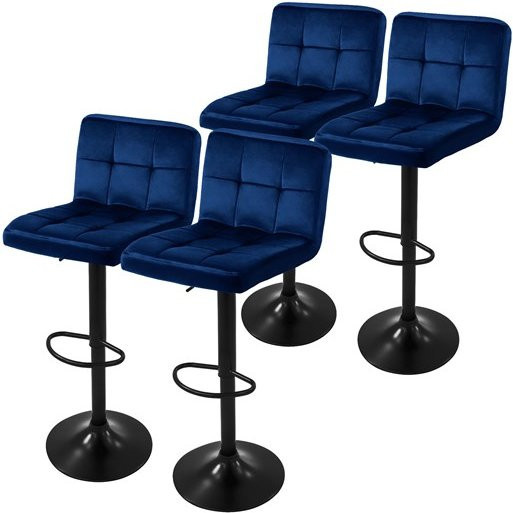 4er Set Barhocker ML-Design aus Samt in Blau, höhenverstellbar mit Rückenlehne, Fußstütze und 360 Grad Drehsitz - Bild 1