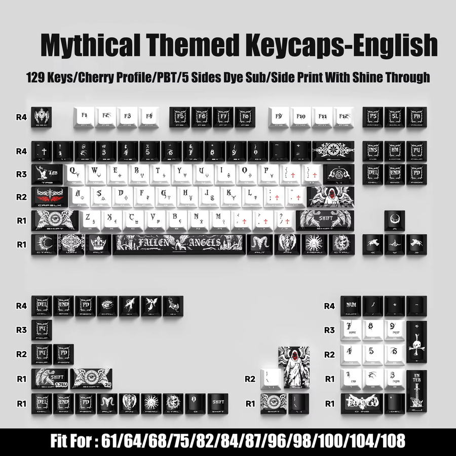 FSWHBY PBT Keycap-Set in Purple mit 129 Tasten, Cherry Profil, 5-seitig bedruckt und durchscheinend für MX-Schalter Gaming-Tastaturen - Bild 3