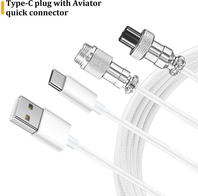 USB Typ C Spiralkabel für mechanische Gaming-Tastaturen in Weiß - Bild 1