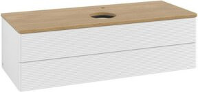 V&B Waschtischunterschrank Antao mit Frontstruktur und Beleuchtung, Farbe Weiß und Eiche, B/T/H: 120 x 50 x 50 cm - Bild 1