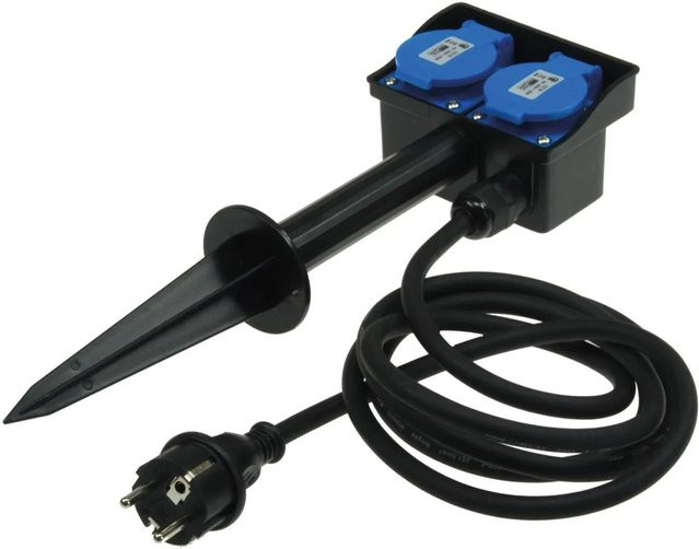 ChiliTec Gartensteckdose mit Erdspieß, 2-fach, IP44, Schwarz, 2m Kabel - Bild 1