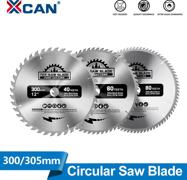 XCAN TCT-Kreissägeblatt für Holz mit Hartmetallbestückung, Durchmesser: 300 mm, Bohrung: 30 mm, Farbe: Silber - Bild 1