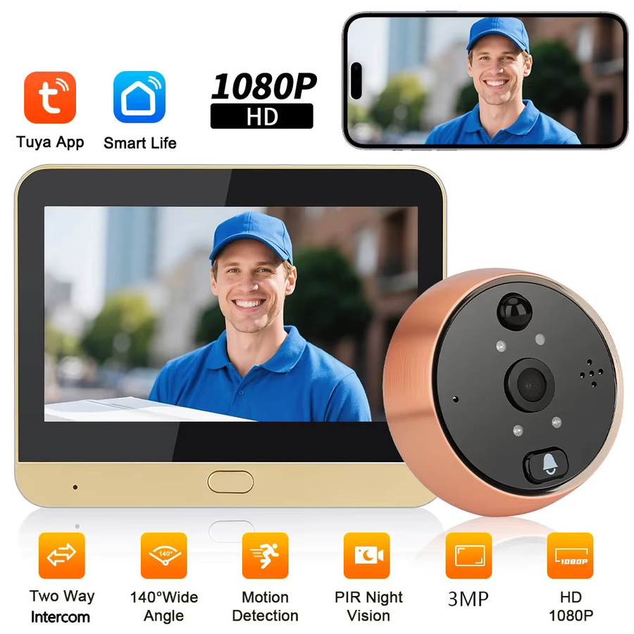 Awapow Smart Home Video Intercom Türklingel mit 3MP Tuya Guckloch Kamera, 1080P Auflösung und PIR Erkennung via Wifi - Bild 2