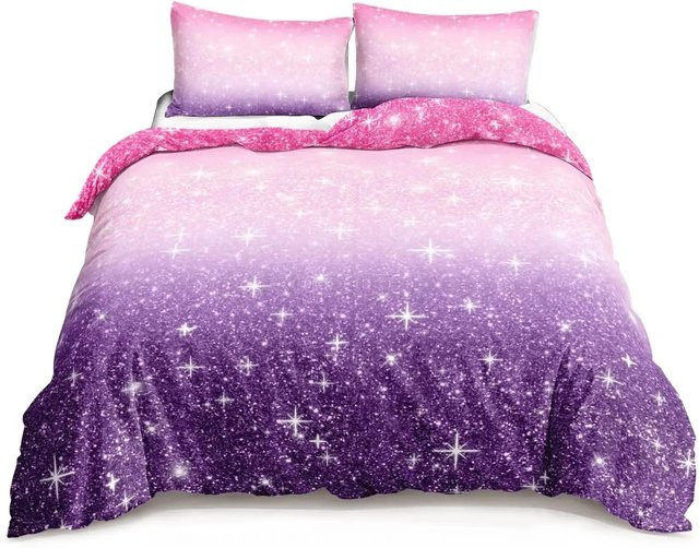 Flylo Bettwäsche Set Mond Sternennacht Galaxie in Blau Rosa Lila, Bettbezug mit Kissenbezug aus Mikrofaser, B/H: 135 x 200 cm - Bild 1