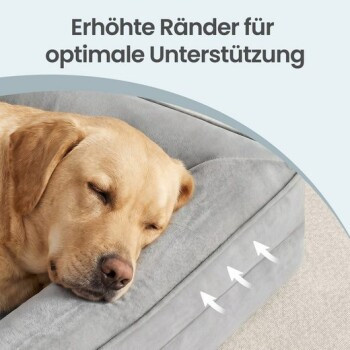 FEANDREA Orthopädisches Hundebett mit Memory-Schaum, Grau, mit abnehmbarem Bezug, erhöhten Rändern und rutschfester Unterseite - Bild 2