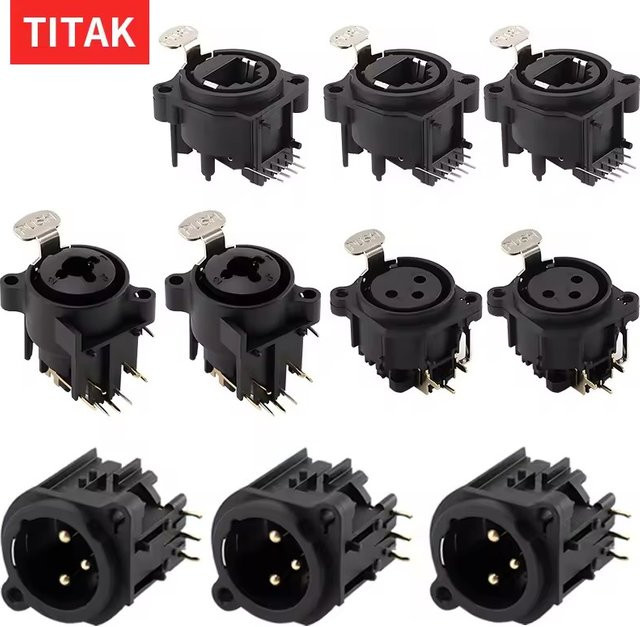 TITAK 10er Set XLR 3-polige Stecker und Buchsen in Schwarz als quadratisches PCB-Panel-Mount-Chassis - Bild 1