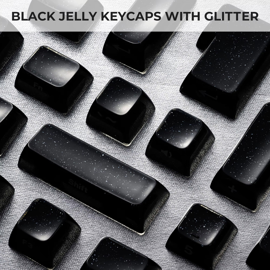 XVX Schwarze Kristall-Tastenkappen mit Glitzerpulver, MDA/OEM Profil, Double-Shot Glänzendes Tastenkappen-Set für 122/136 Tasten - Bild 5