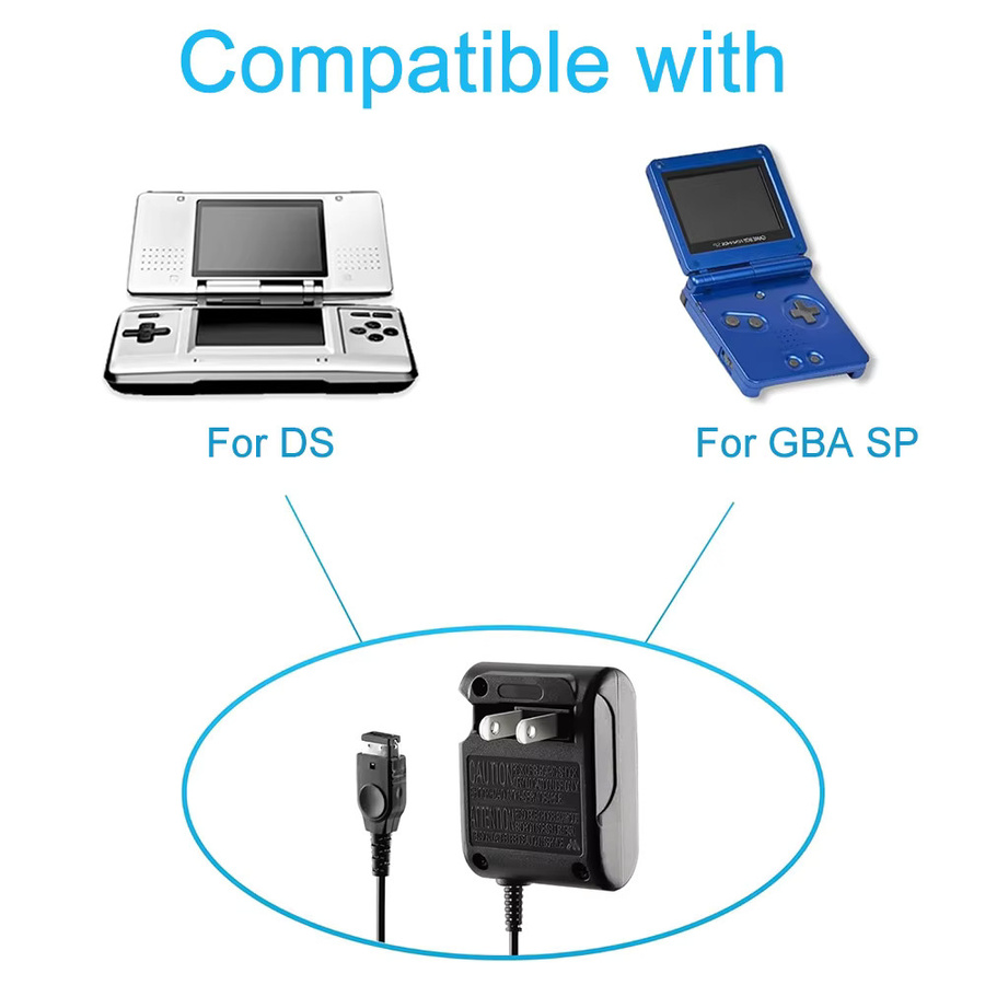 TECTINTER Wandladegerät für Gameboy Advance SP und Nintendo NDS, 5,2V AC-Adapter Netzteil mit EU- und US-Stecker, Schwarz - Bild 2