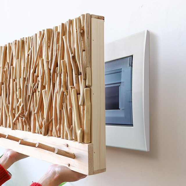 FLASIVO Holz Stromzähler Box Wandornament in Braun als dekorative Abdeckung für Schalter und Verteilerboxen - Bild 1