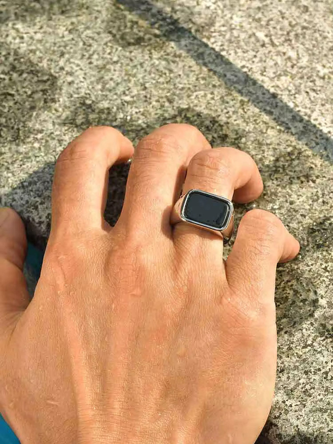 Herren-Ring Edelstahl, quadratischer Stein, minimalistisch - Bild 4