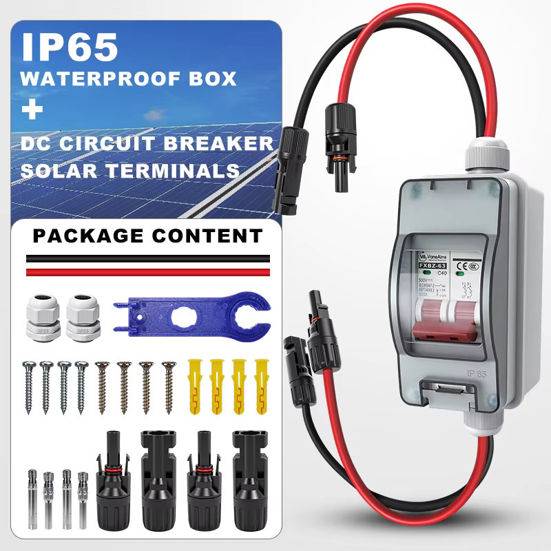 VaneAims Solar Trennschalter Box HT-2 Photovoltaik Combiner Box IP65 Wasserdicht DC500V mit MCB Mini Leistungsschalter - Bild 2