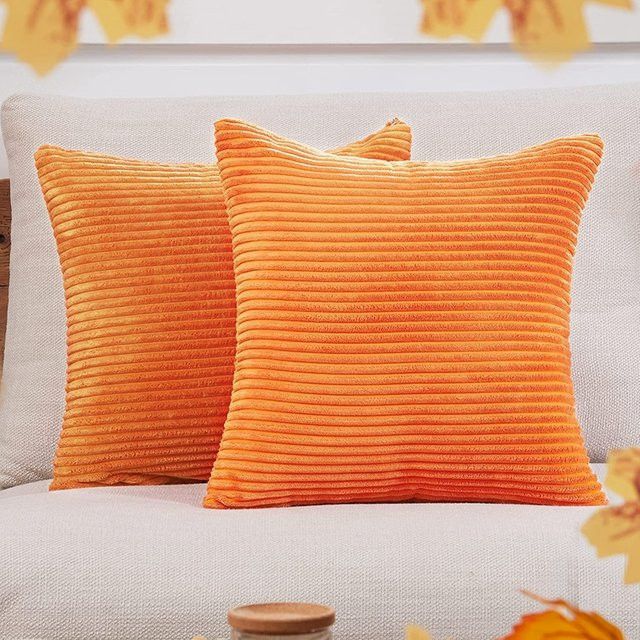 Inyahome Kissenbezüge aus gestreiftem Cord in Orange, dekorative Kissenhüllen für dein Sofa, B/H: 30 x 50 cm, 45 x 45 cm, 50 x 50 cm - Bild 1
