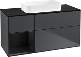 V&B Waschtischunterschrank Finion mit Wandbeleuchtung, Farbe: Rot lackiert und Mittelblau lackiert, B/T: 120 x 60 cm - Bild 1